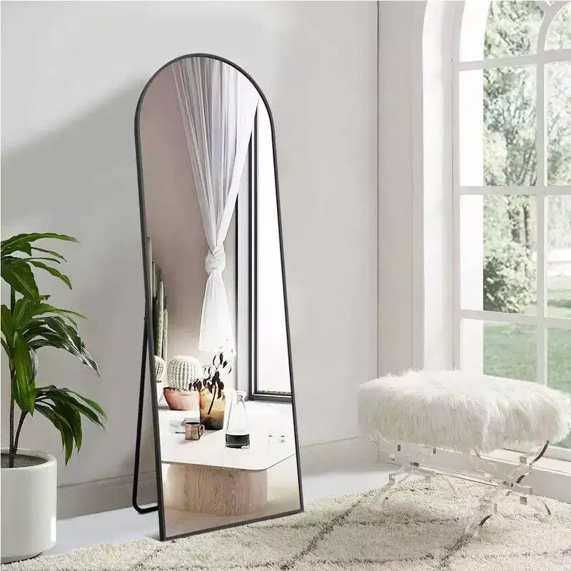 38 in. W. x 71 in. H Full Length Arched Free Standing Body Mirror Metal Framed Wall Mirror Large Floor Mirror in Gold