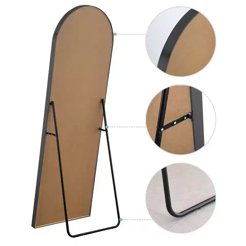 38 in. W. x 71 in. H Full Length Arched Free Standing Body Mirror Metal Framed Wall Mirror Large Floor Mirror in Gold