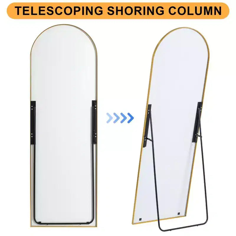 38 in. W. x 71 in. H Full Length Arched Free Standing Body Mirror Metal Framed Wall Mirror Large Floor Mirror in Gold
