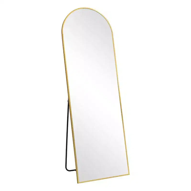 38 in. W. x 71 in. H Full Length Arched Free Standing Body Mirror Metal Framed Wall Mirror Large Floor Mirror in Gold