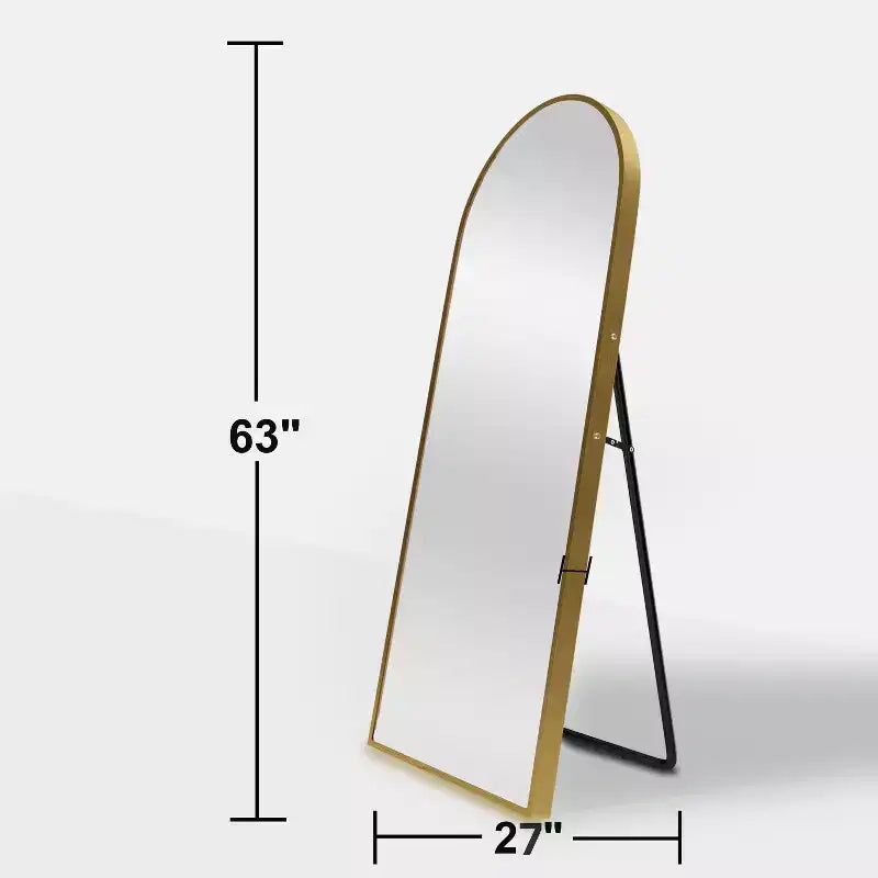 38 in. W. x 71 in. H Full Length Arched Free Standing Body Mirror Metal Framed Wall Mirror Large Floor Mirror in Gold