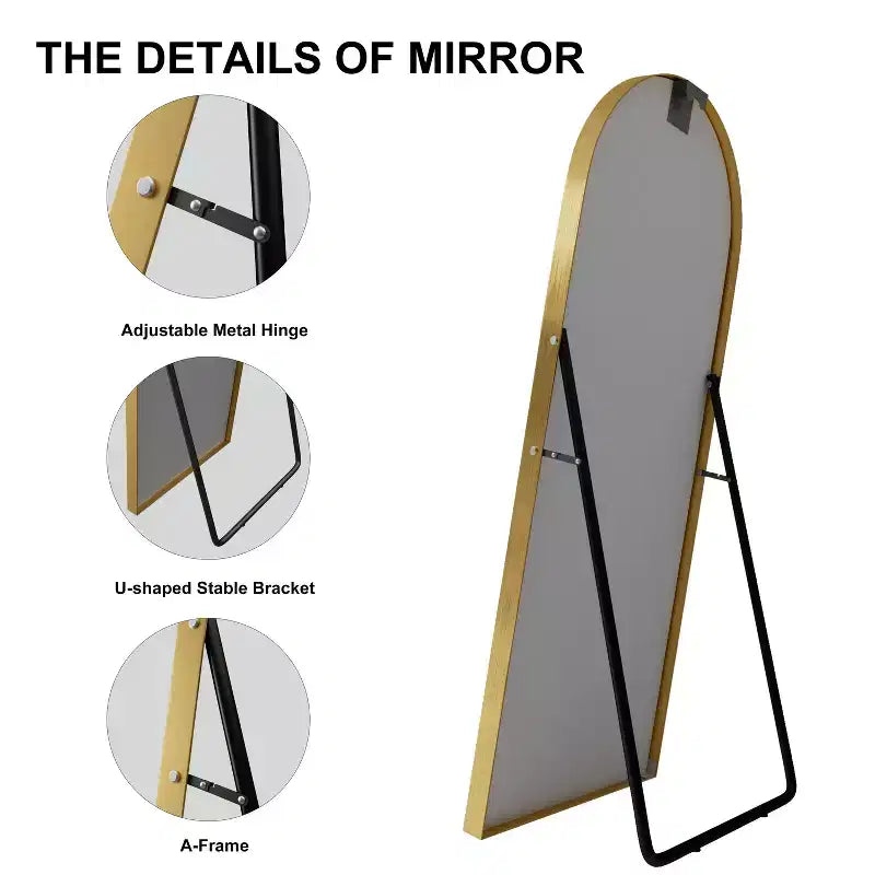 38 in. W. x 71 in. H Full Length Arched Free Standing Body Mirror Metal Framed Wall Mirror Large Floor Mirror in Gold