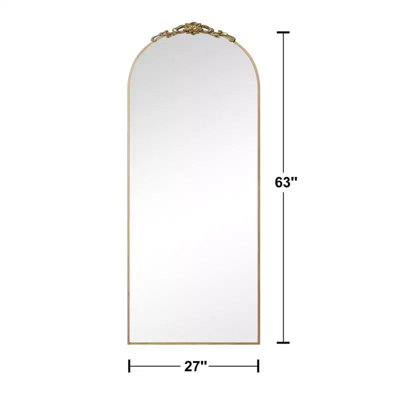 38 in. W. x 71 in. H Full Length Arched Free Standing Body Mirror Metal Framed Wall Mirror Large Floor Mirror in Gold