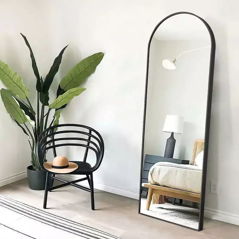 38 in. W. x 71 in. H Full Length Arched Free Standing Body Mirror Metal Framed Wall Mirror Large Floor Mirror in Gold