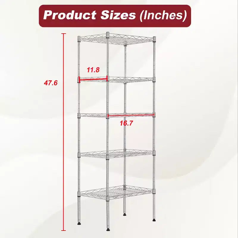 5-Tier Wire Shelving Unit with Adjustable Shelves, Metal, Multi-Use