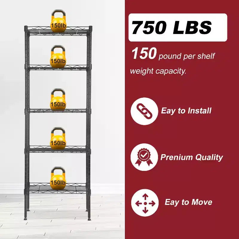 5-Tier Wire Shelving Unit with Adjustable Shelves, Metal, Multi-Use