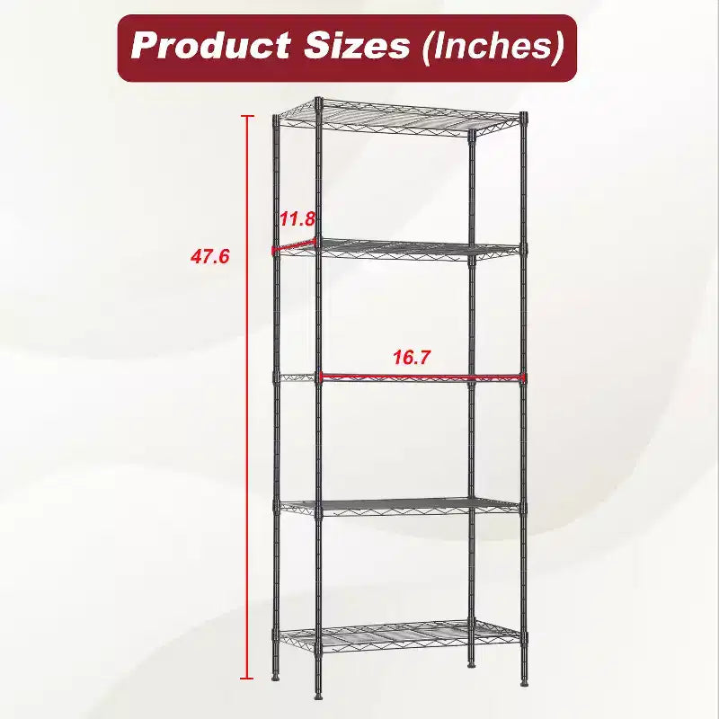 5-Tier Wire Shelving Unit with Adjustable Shelves, Metal, Multi-Use