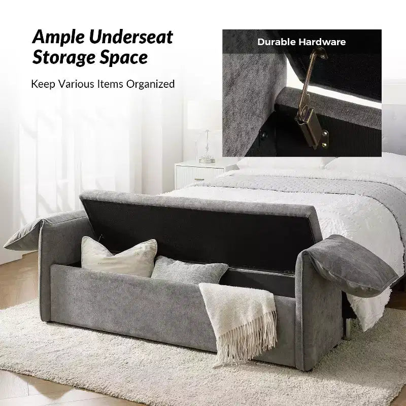 Storage Bench with Elephant Ear Pillows, 61" Wide, 400 lbs Capacity