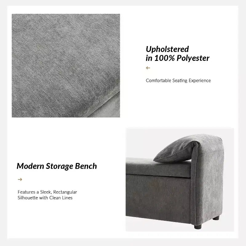 Storage Bench with Elephant Ear Pillows, 61" Wide, 400 lbs Capacity