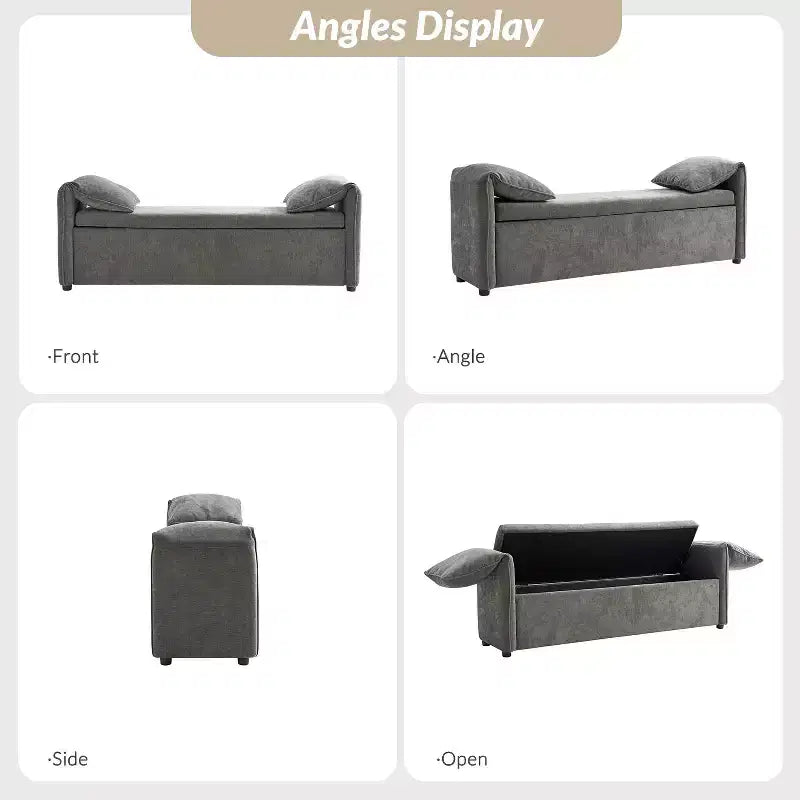 Storage Bench with Elephant Ear Pillows, 61" Wide, 400 lbs Capacity