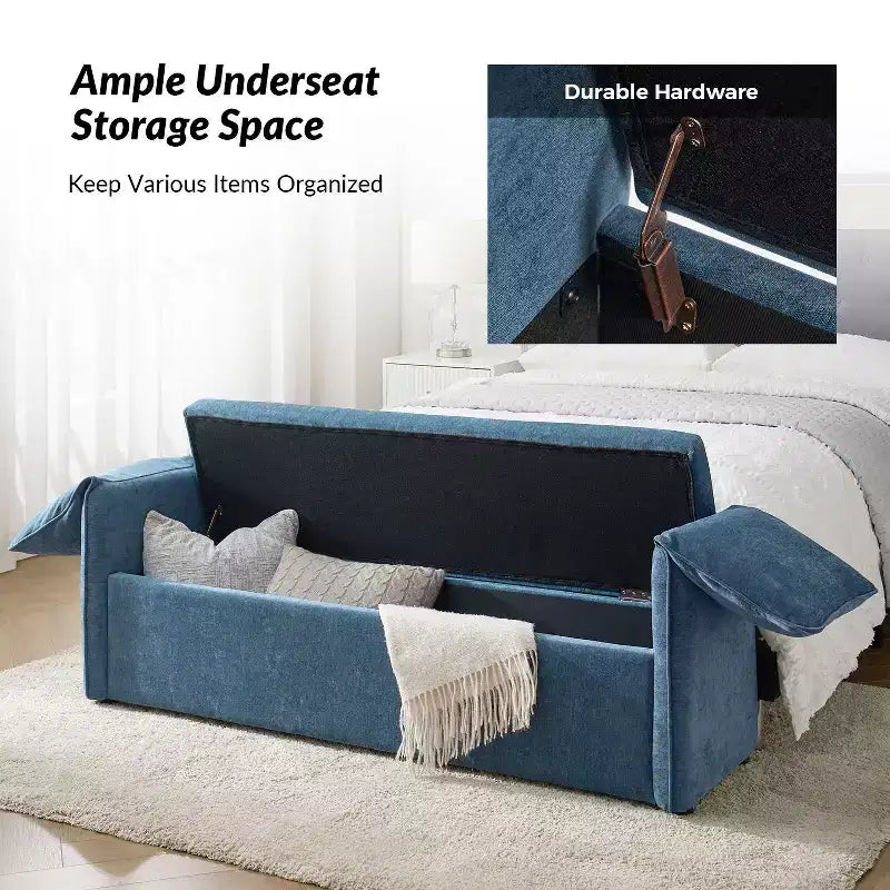 Storage Bench with Elephant Ear Pillows, 61" Wide, 400 lbs Capacity
