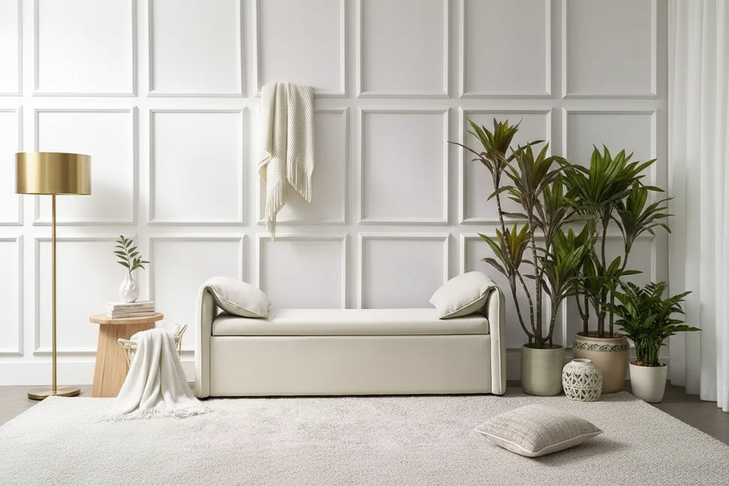 Storage Bench with Elephant Ear Pillows, 61" Wide, 400 lbs Capacity
