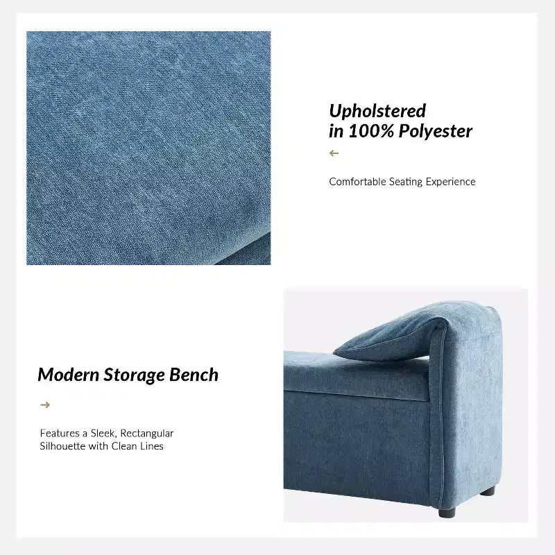 Storage Bench with Elephant Ear Pillows, 61" Wide, 400 lbs Capacity