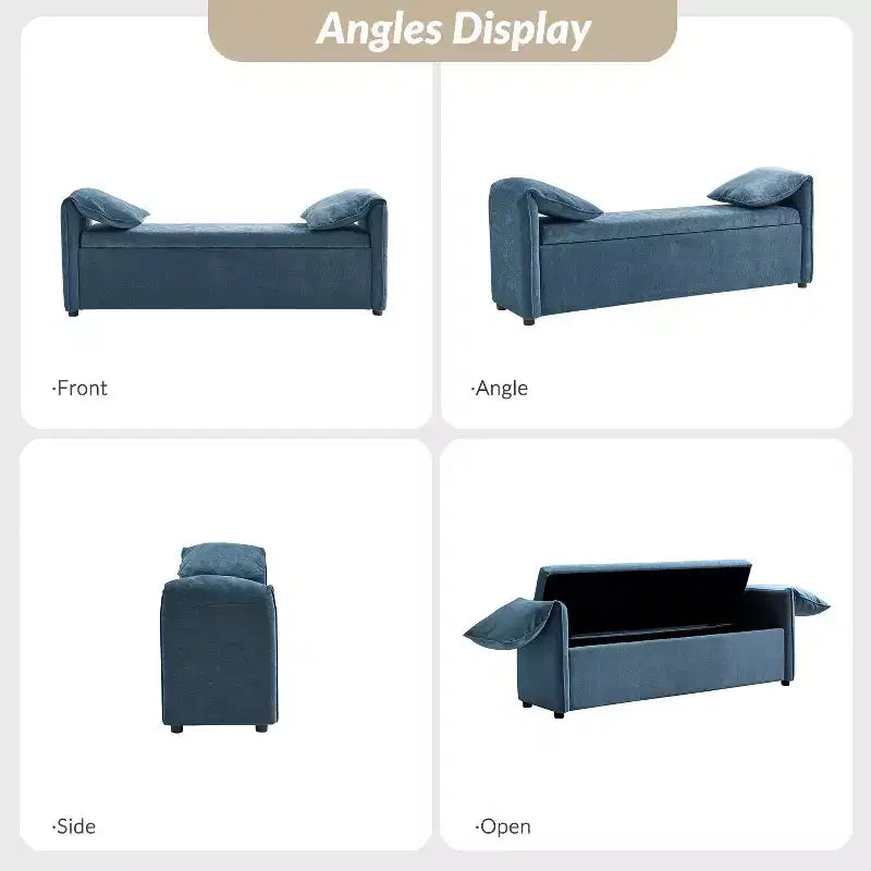 Storage Bench with Elephant Ear Pillows, 61" Wide, 400 lbs Capacity
