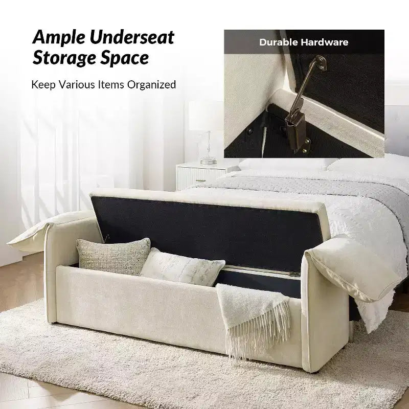 Storage Bench with Elephant Ear Pillows, 61" Wide, 400 lbs Capacity