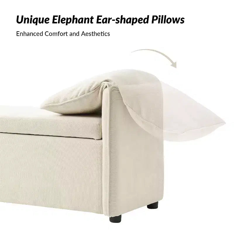 Storage Bench with Elephant Ear Pillows, 61" Wide, 400 lbs Capacity