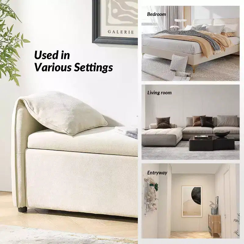 Storage Bench with Elephant Ear Pillows, 61" Wide, 400 lbs Capacity