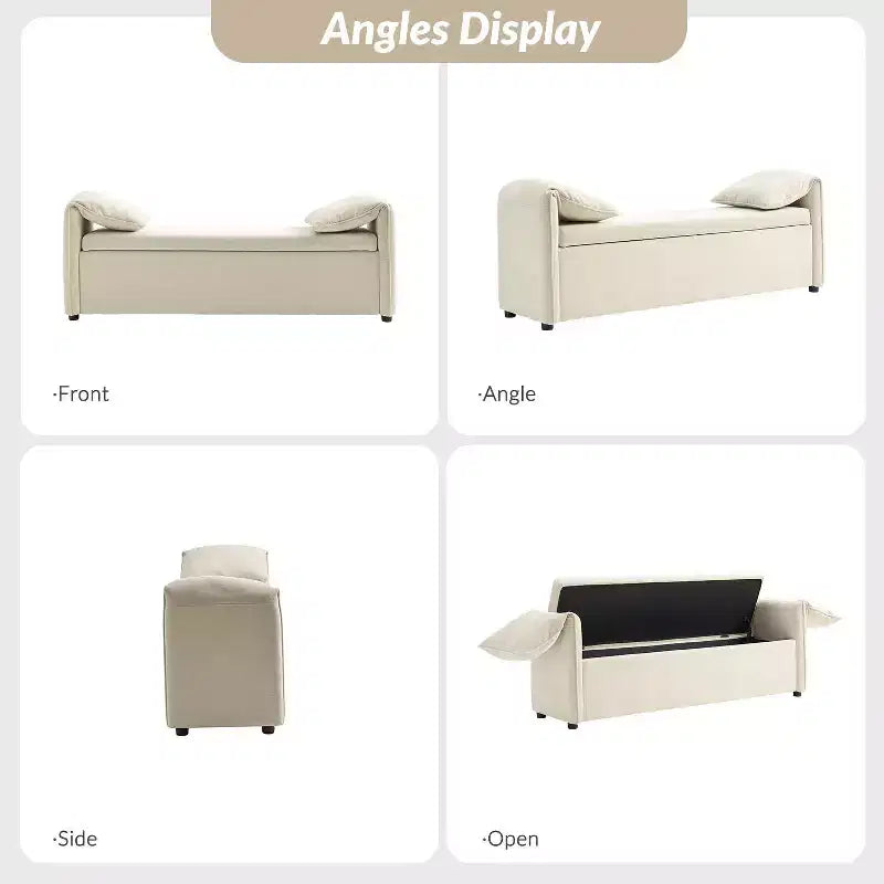 Storage Bench with Elephant Ear Pillows, 61" Wide, 400 lbs Capacity