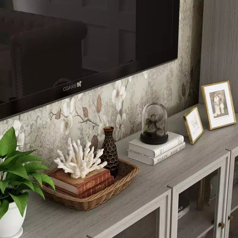 Gray Modular TV Console Entertainment Center with Tempered Glass Doors, 126"W
