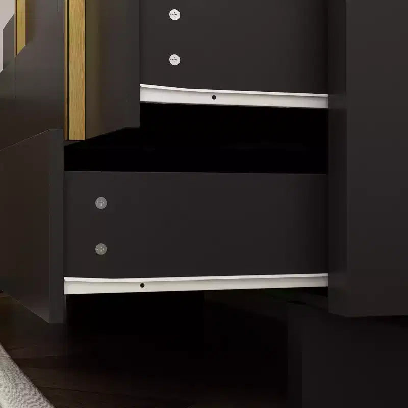 8-Drawer Horizontal Dresser, Black Finish with Gold Knobs