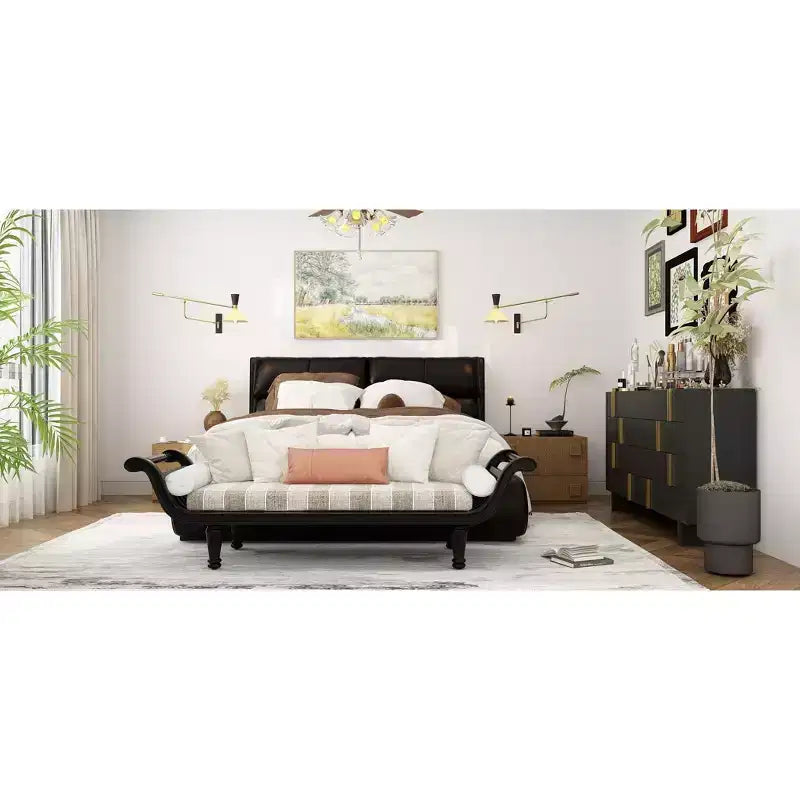 8-Drawer Horizontal Dresser, Black Finish with Gold Knobs