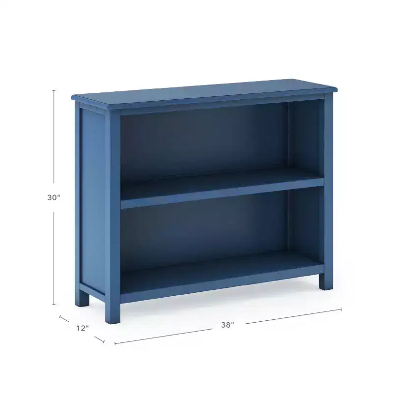 2-Shelf Pine Wood Bookcase 38x12x42", Adjustable Shelves for Bedrooms or Playrooms