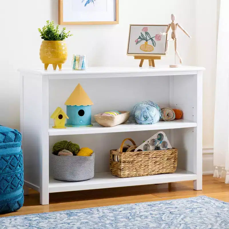 2-Shelf Pine Wood Bookcase 38x12x42", Adjustable Shelves for Bedrooms or Playrooms