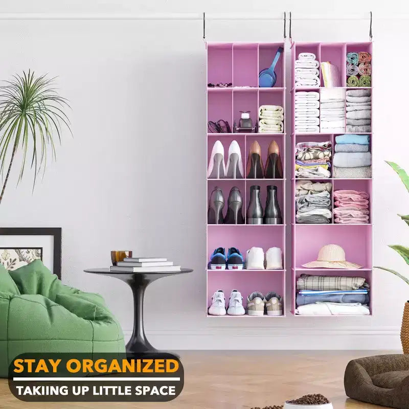 2-Pack Hanging Closet Organizer with Dividers, 24 Compartments