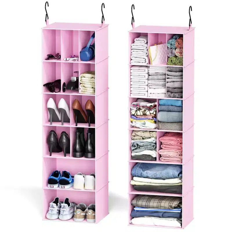 2-Pack Hanging Closet Organizer with Dividers, 24 Compartments