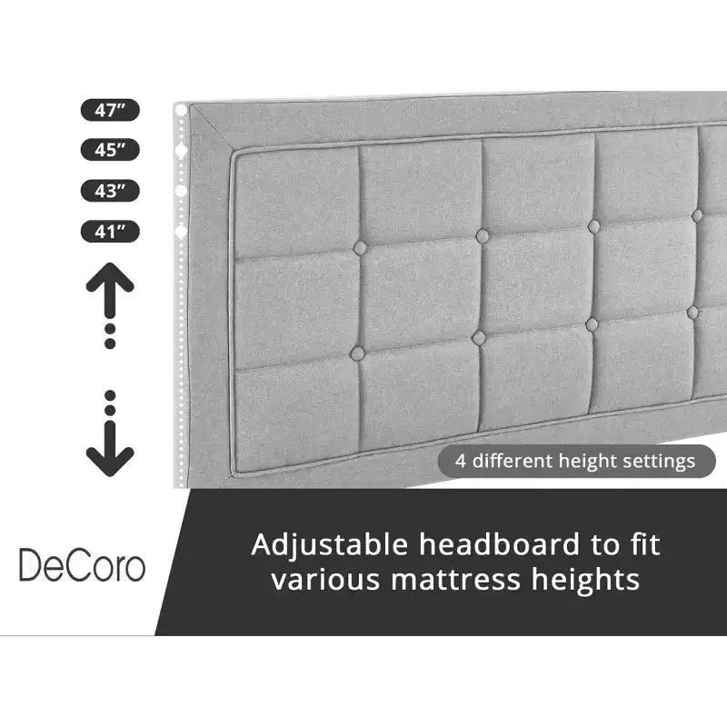 Upholstered Platform Full Size Bed Frame with Button-Tufted Headboard, Dark Grey