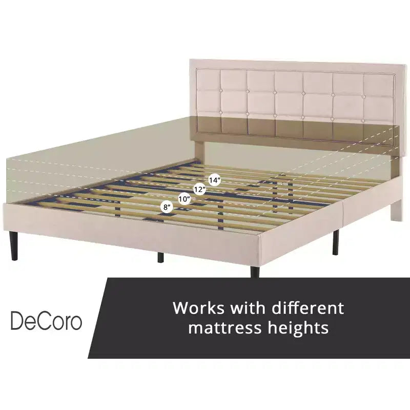Upholstered Platform Full Size Bed Frame with Button-Tufted Headboard, Dark Grey