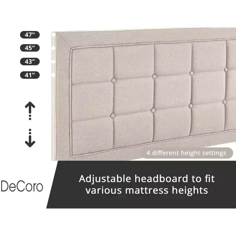 Upholstered Platform Full Size Bed Frame with Button-Tufted Headboard, Dark Grey