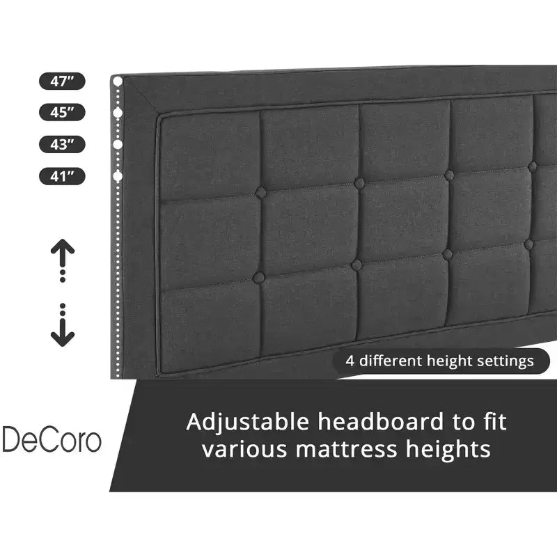 Upholstered Platform Full Size Bed Frame with Button-Tufted Headboard, Dark Grey