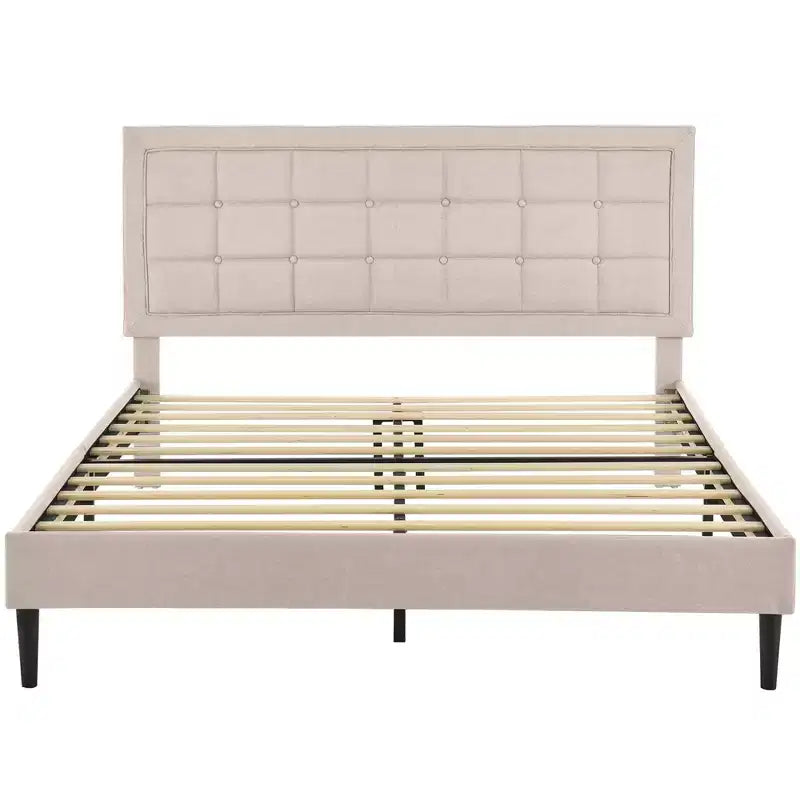 Upholstered Platform Full Size Bed Frame with Button-Tufted Headboard, Dark Grey