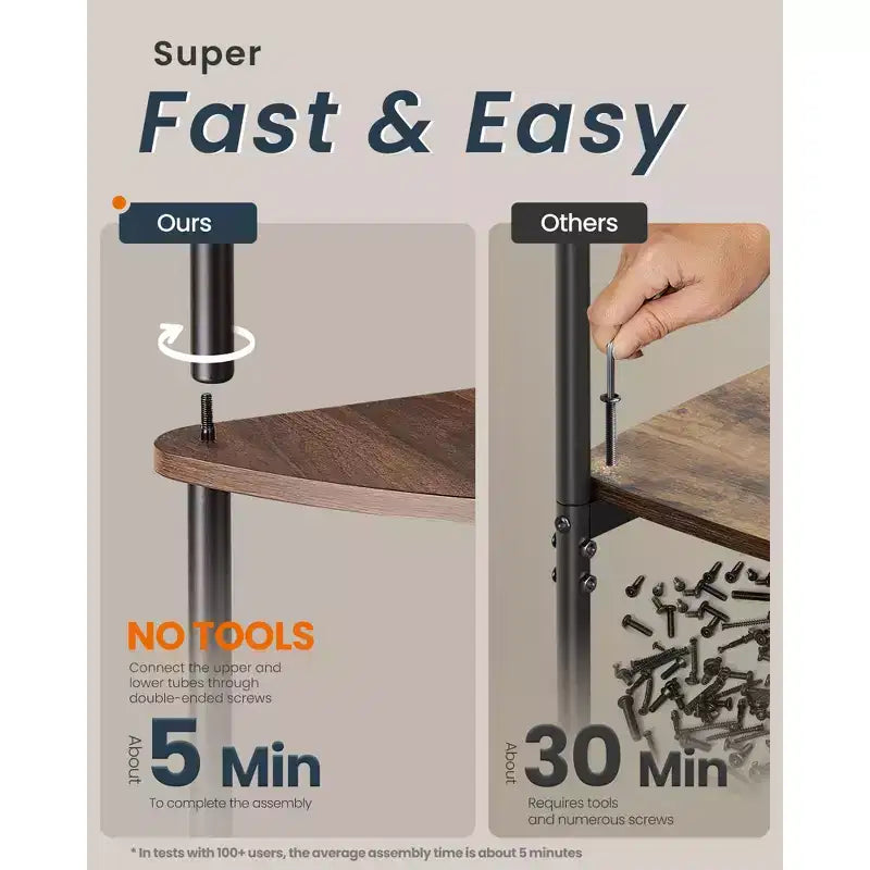 5-Tier Corner Standing Shelf, Toolless Assembly, 15x10.6x54.7"
