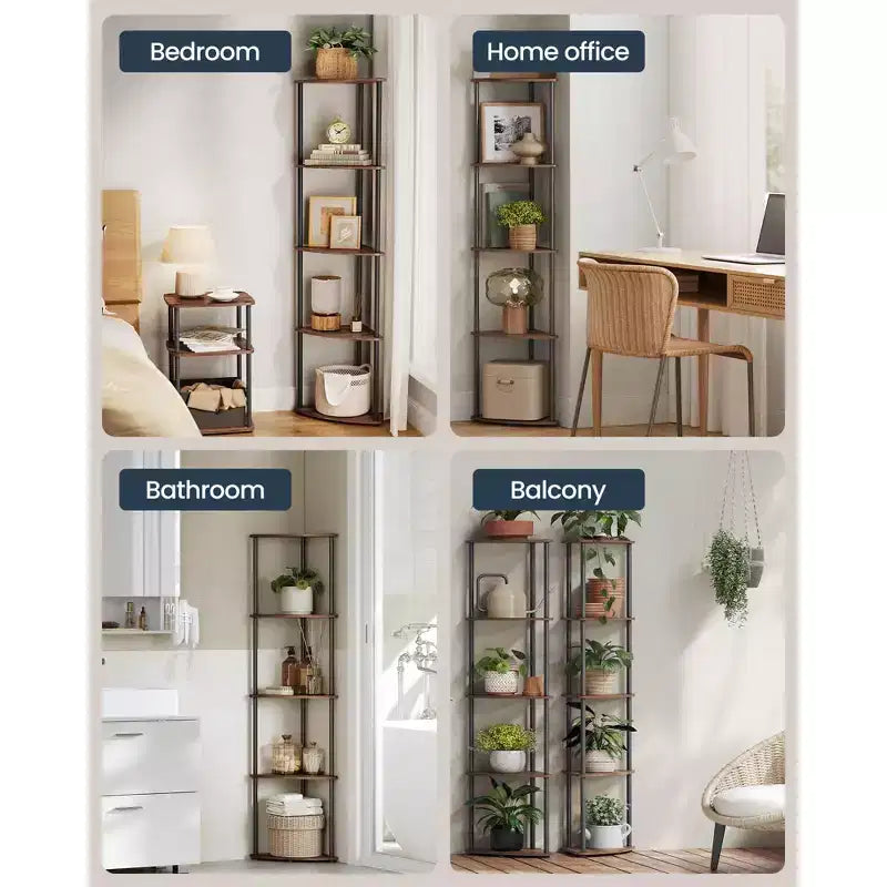 5-Tier Corner Standing Shelf, Toolless Assembly, 15x10.6x54.7"
