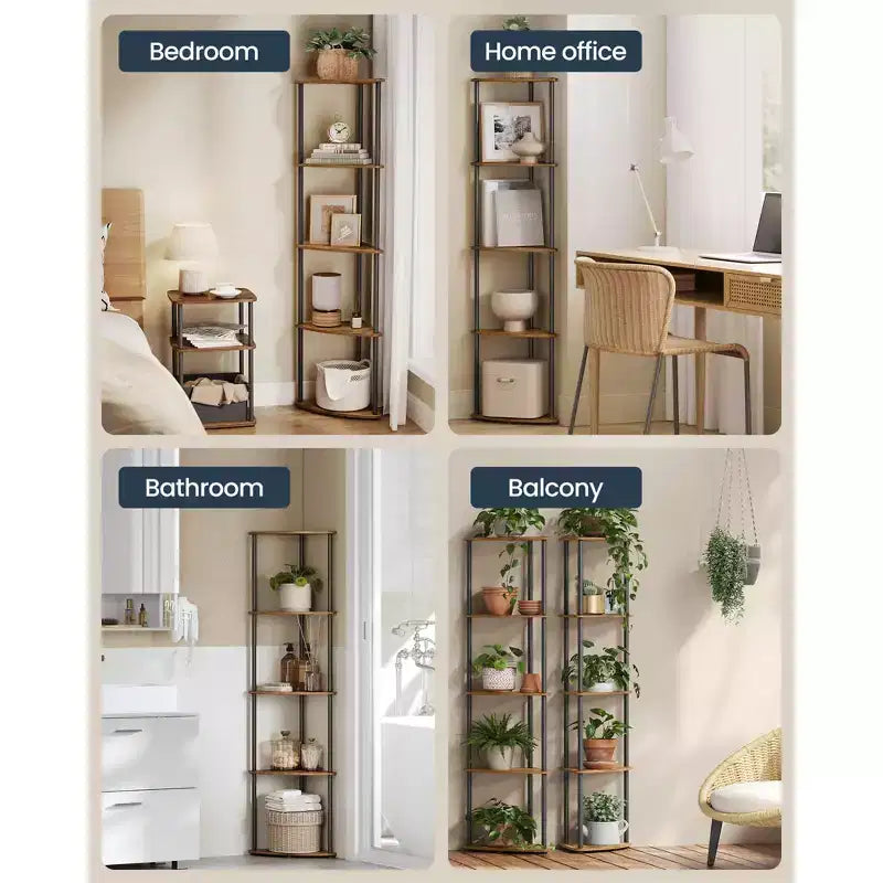 5-Tier Corner Standing Shelf, Toolless Assembly, 15x10.6x54.7"