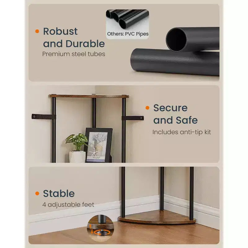 5-Tier Corner Standing Shelf, Toolless Assembly, 15x10.6x54.7"