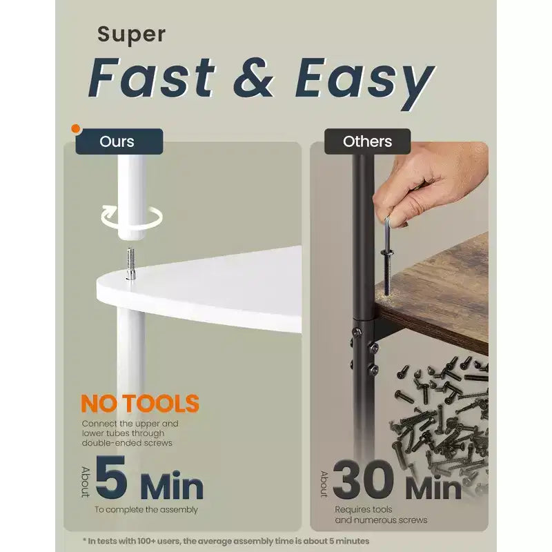 5-Tier Corner Standing Shelf, Toolless Assembly, 15x10.6x54.7"