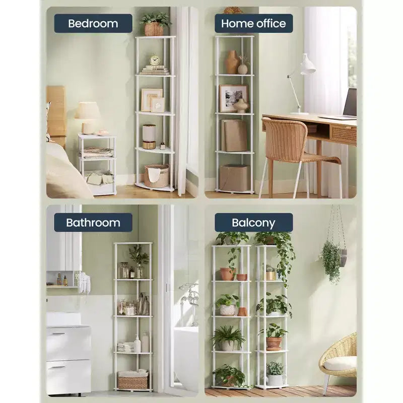 5-Tier Corner Standing Shelf, Toolless Assembly, 15x10.6x54.7"