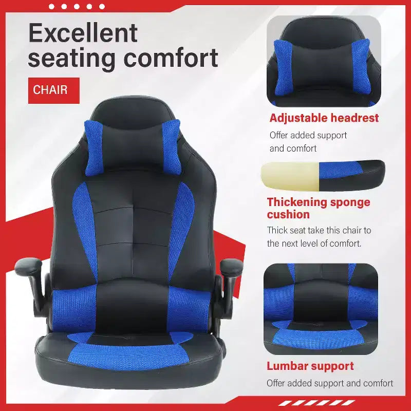 Gaming Office Chair with Lumbar Support, PU Leather, Adjustable Height & Arms