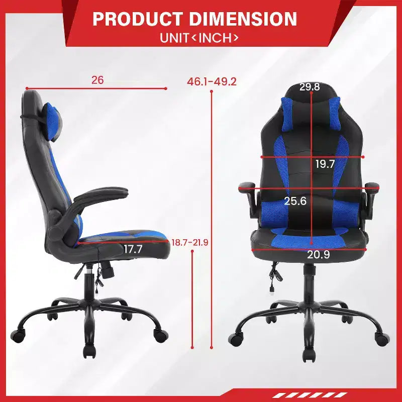 Gaming Office Chair with Lumbar Support, PU Leather, Adjustable Height & Arms