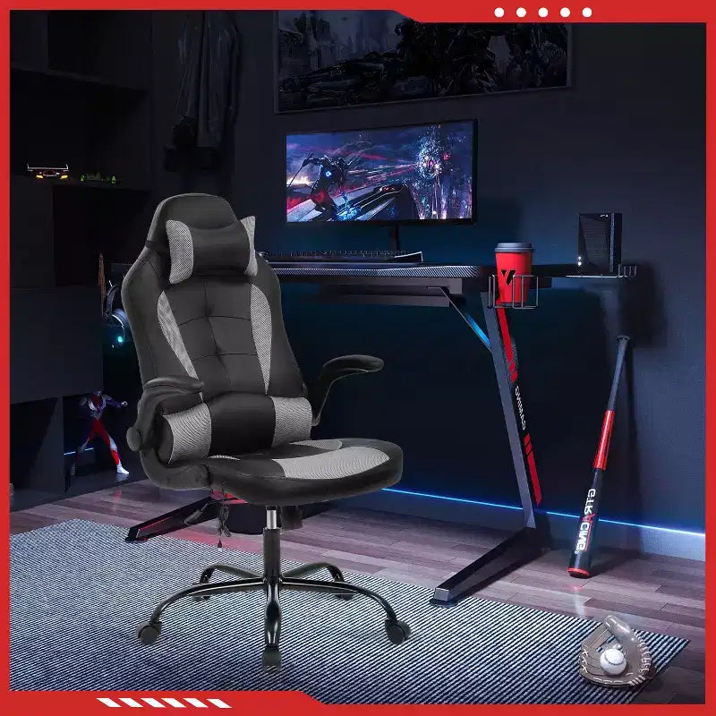 Gaming Office Chair with Lumbar Support, PU Leather, Adjustable Height & Arms