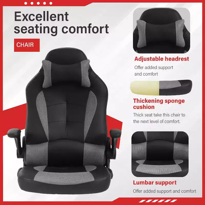 Gaming Office Chair with Lumbar Support, PU Leather, Adjustable Height & Arms