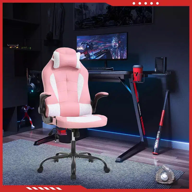 Gaming Office Chair with Lumbar Support, PU Leather, Adjustable Height & Arms