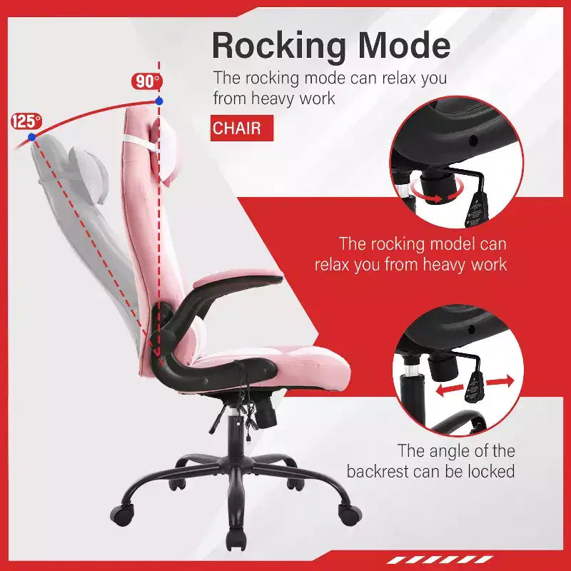 Gaming Office Chair with Lumbar Support, PU Leather, Adjustable Height & Arms
