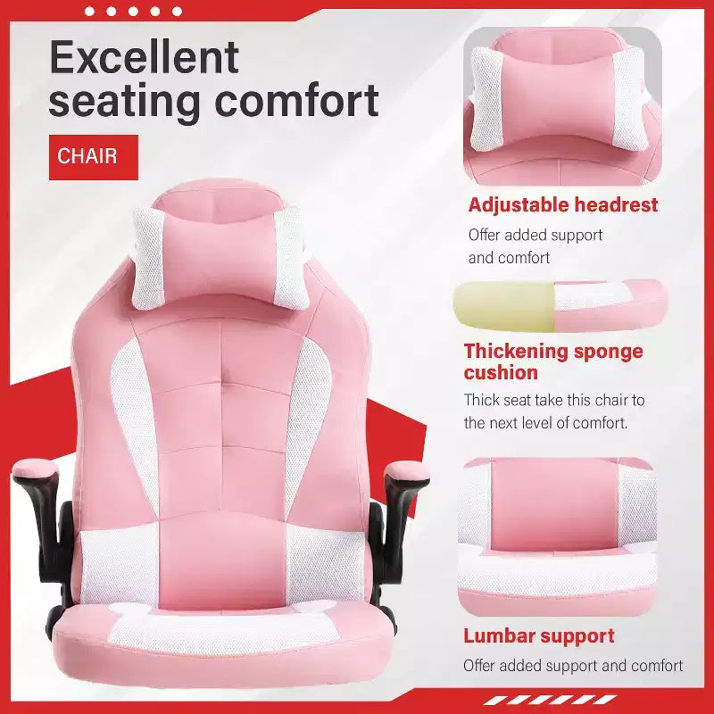 Gaming Office Chair with Lumbar Support, PU Leather, Adjustable Height & Arms