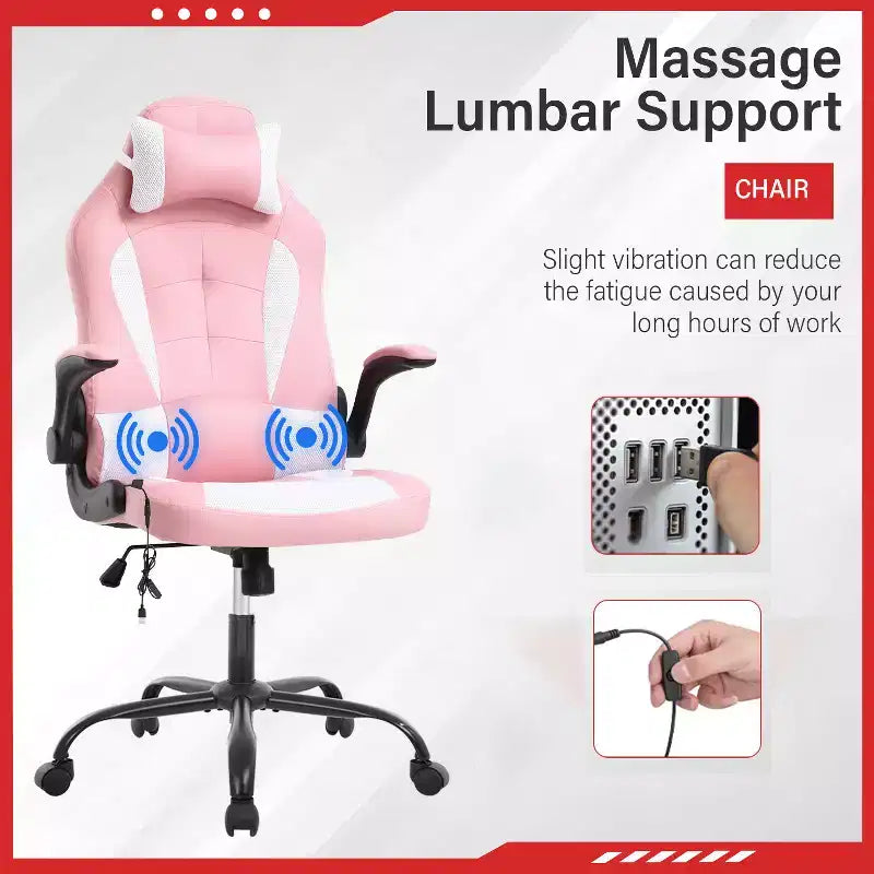 Gaming Office Chair with Lumbar Support, PU Leather, Adjustable Height & Arms