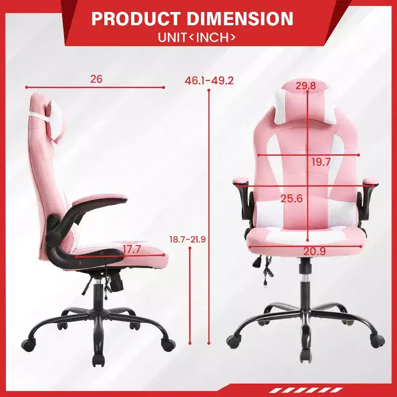 Gaming Office Chair with Lumbar Support, PU Leather, Adjustable Height & Arms
