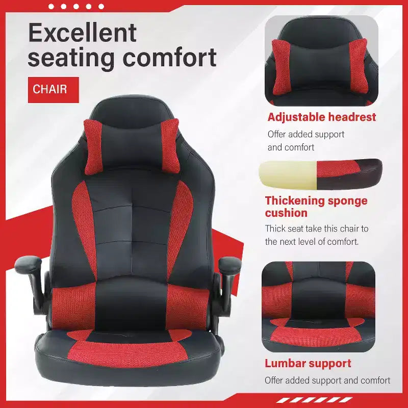Gaming Office Chair with Lumbar Support, PU Leather, Adjustable Height & Arms
